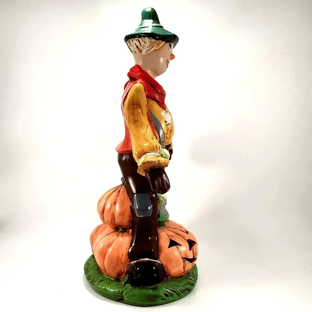 Vintage Ceramic Scarecrow & Pumpkin Luminary | 1970s/80s Halloween Decor